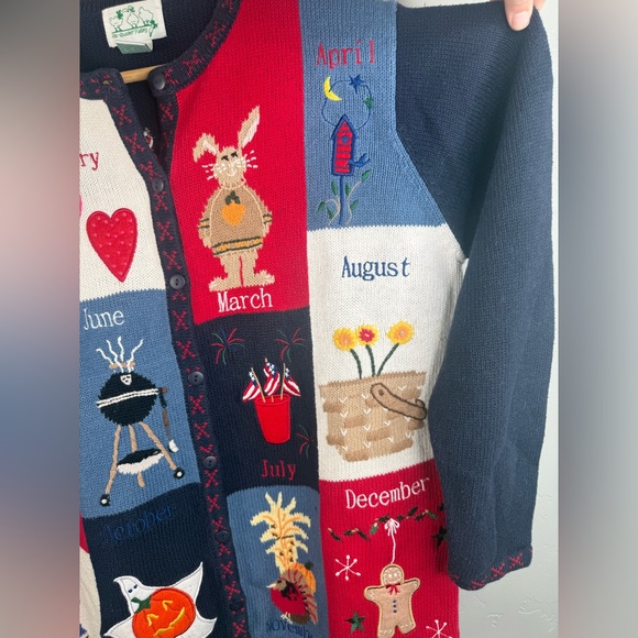 Vintage Quacker Factory Cardigan Sweater Year of Cheer Embroidered 90s Sweater - Picture 8 of 12